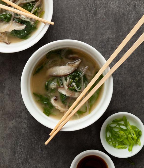 Spinach Eggplant Noodle Miso Soup