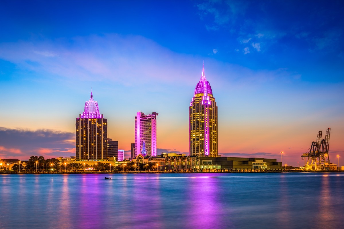 mobile alabama at dusk featuring the battle house tower