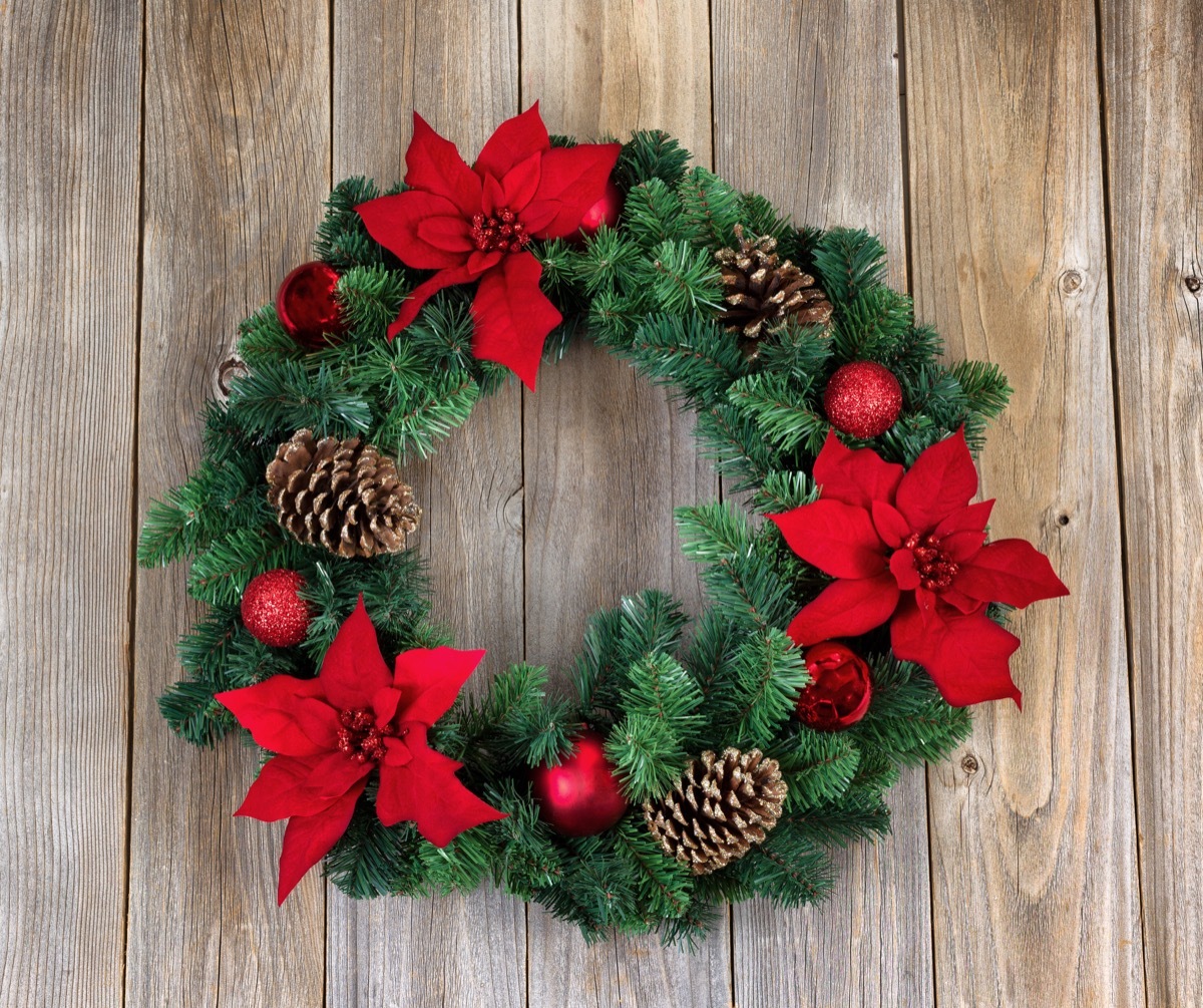 christmas wreath with poinsettas