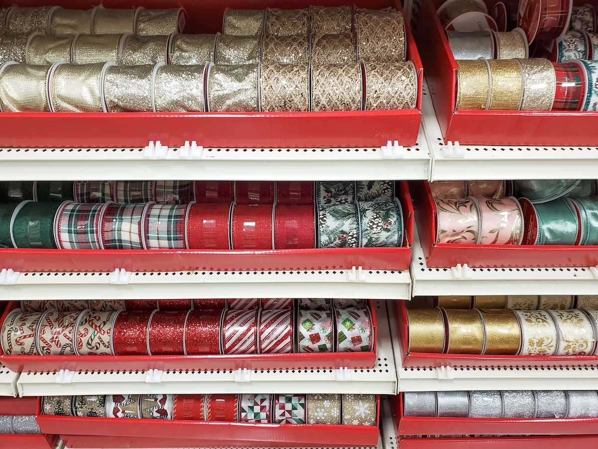 A display of Christmas ribbon at Michael's 