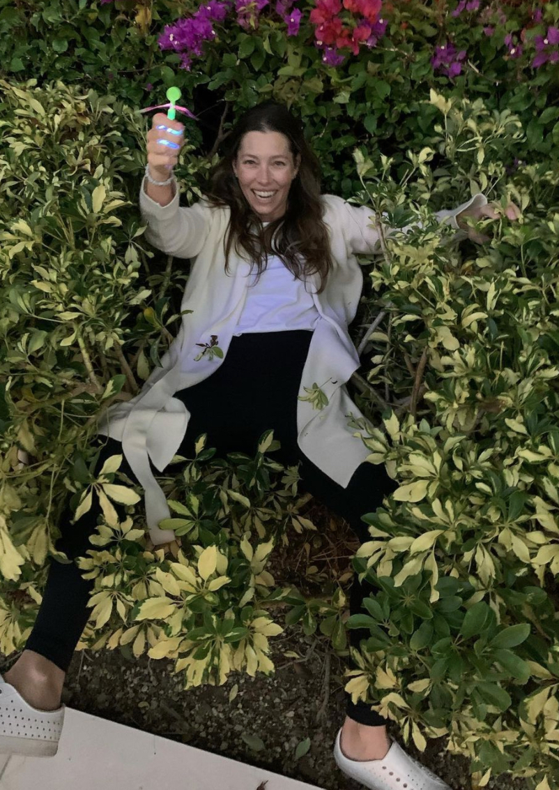 Jessica Biel in a bush in a photo from Justin Timberlake's Instagram