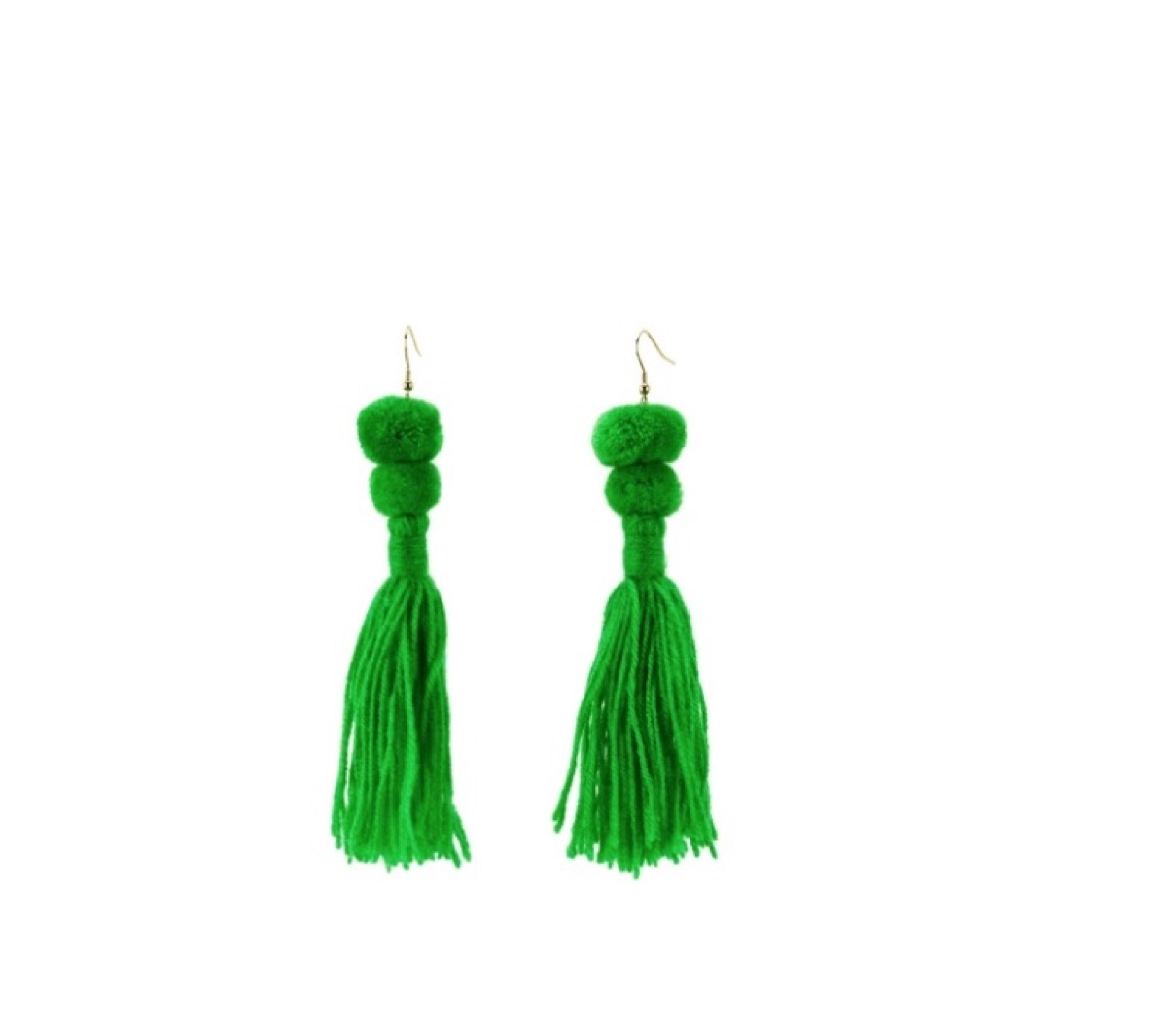 green beaded tassel earrings