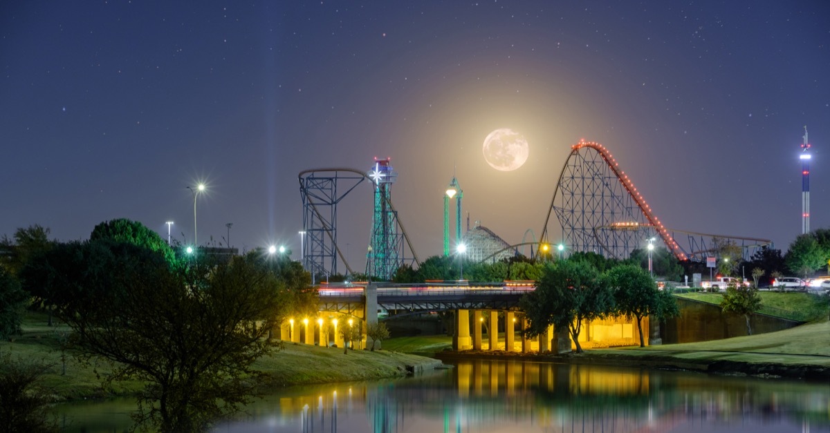 ARLINGTON, TEXAS, USA - November 23,2018, Arlington Texas Six Flags night light,