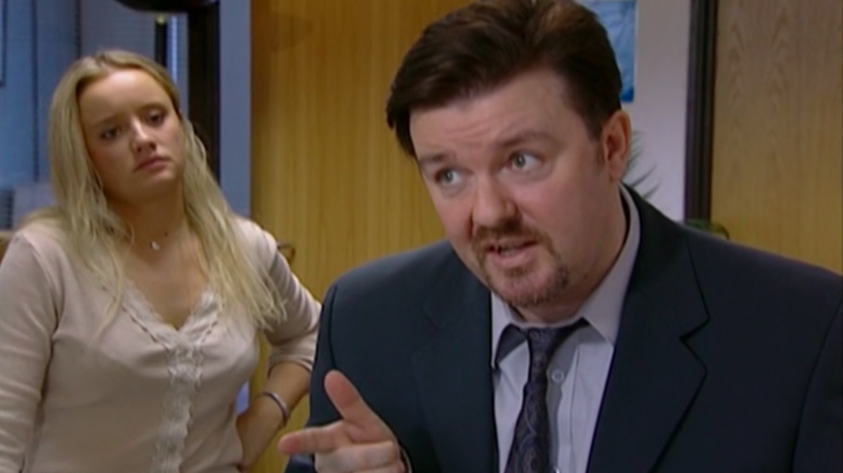 Lucy Davis and Ricky Gervais in The Office UK