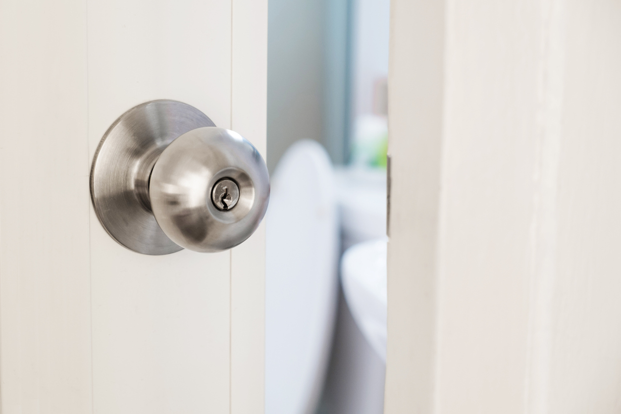 Closeup of bathroom door.