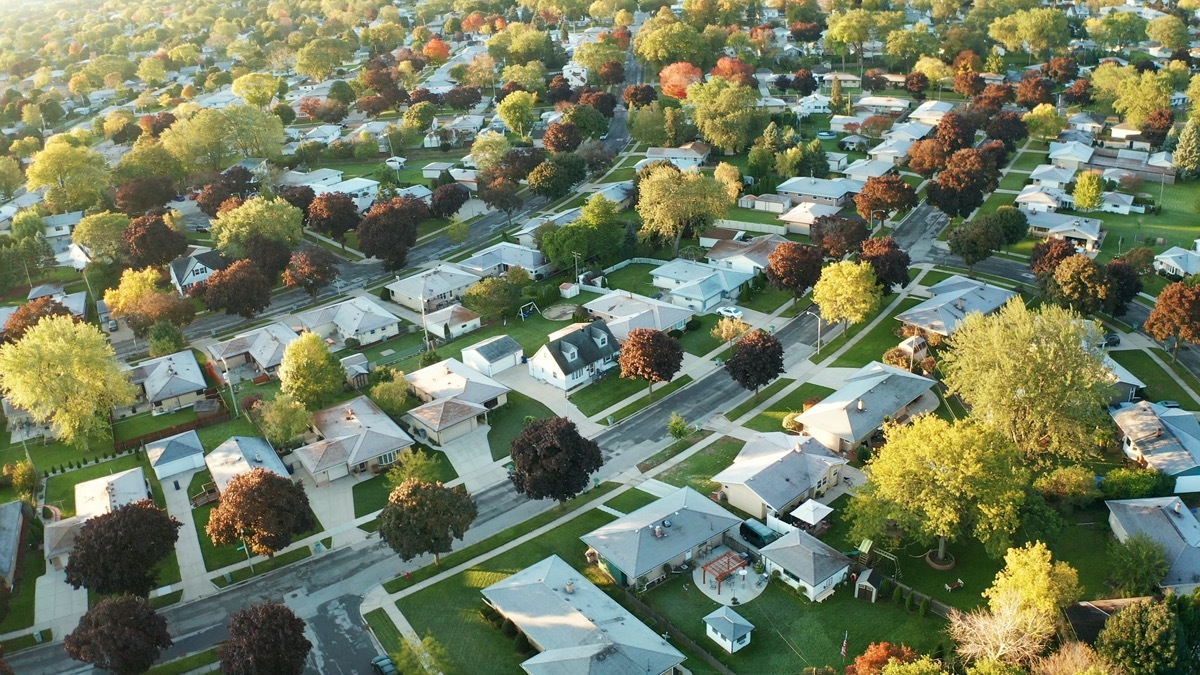 Aerial view of residential houses at autumn