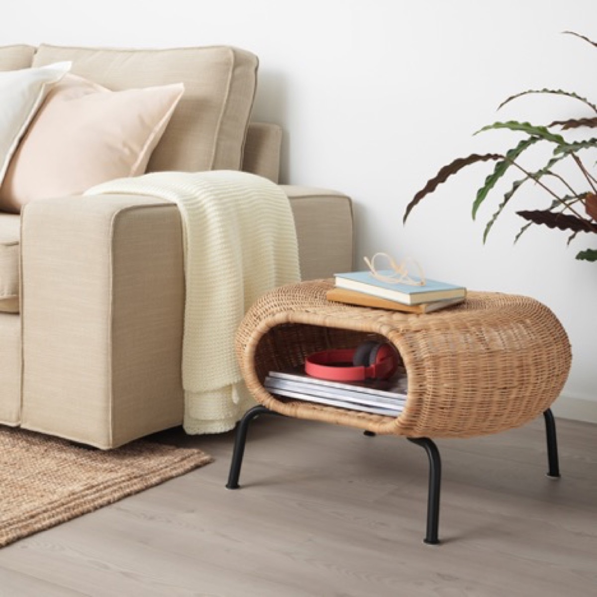 Rattan storage ottoman