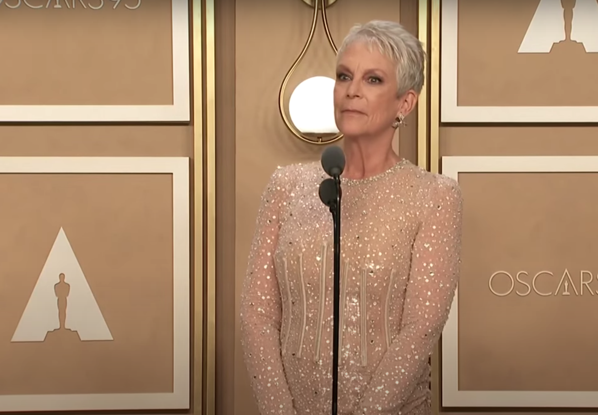 Jamie Lee Curtis backstage at the 2023 Oscars