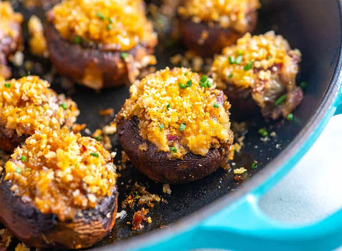 cheese stuffed mushrooms on platter