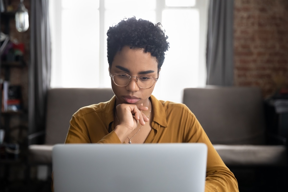 logical woman looking at computer screen