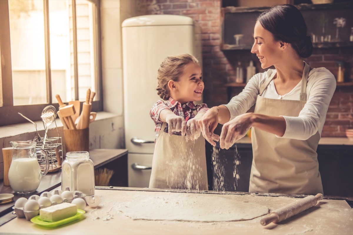 Mother and daughter baking