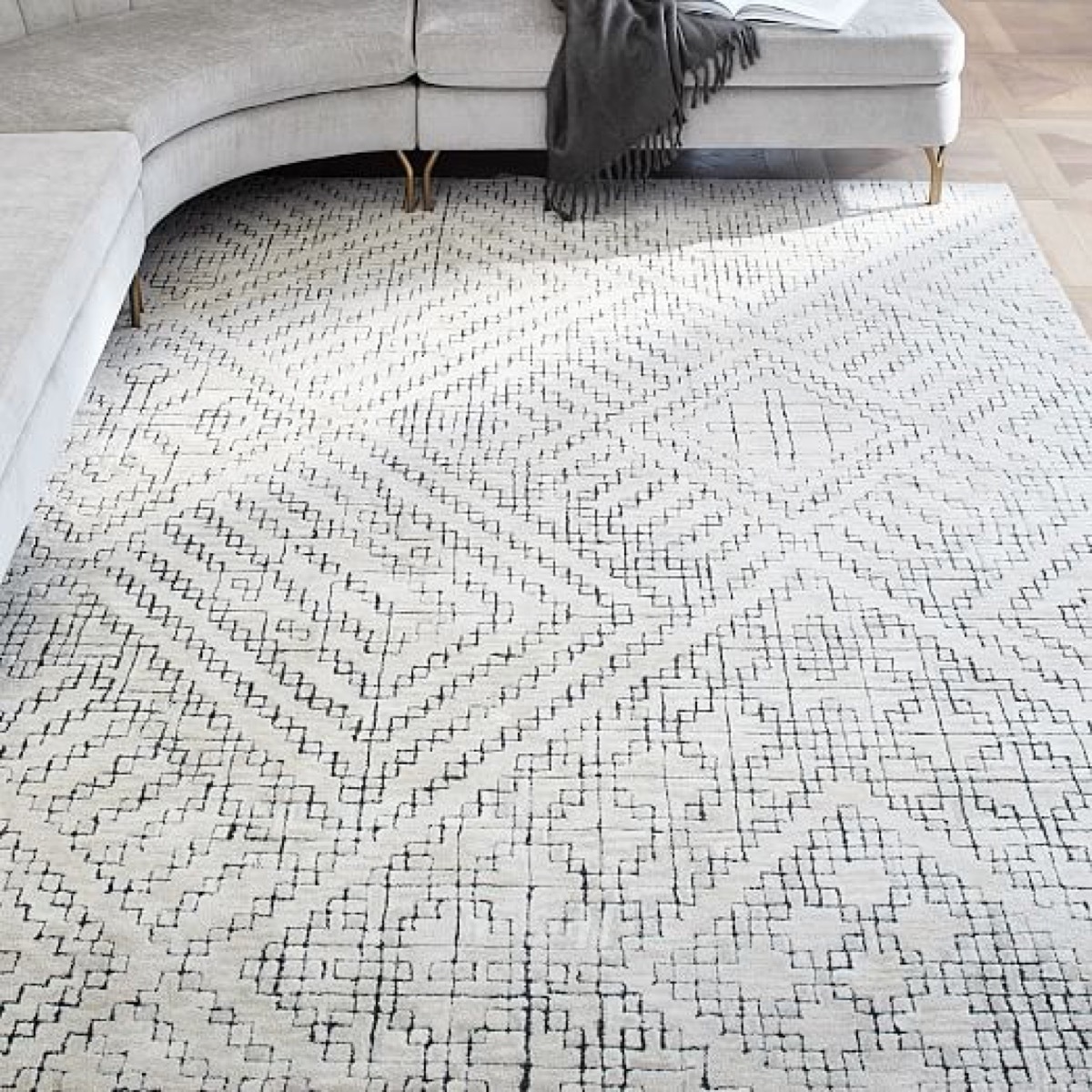 Black and ivory rug in living room